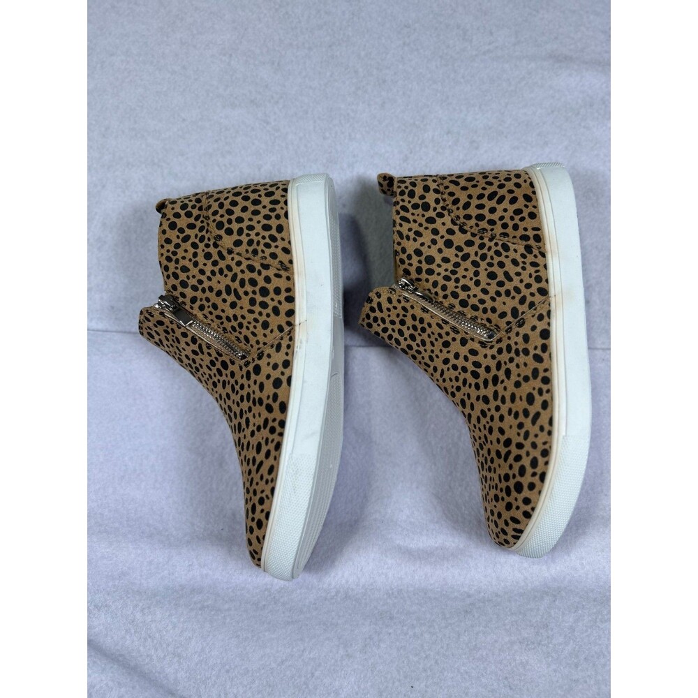 Women Leopard Print 9 Side-Zip Wedge Sneakers Faux Leather Upper Rubber Sole - Picture 12 of 13
